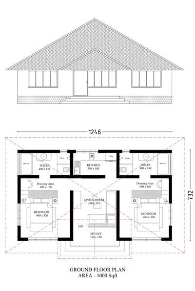 1000 sqft guest house @ palakkad. 2 bhk with attached toilets. #architecturedesigns  #KeralaStyleHouse  #Architectural&nterior  #villadesign  #cottagehouse  #guesthouse