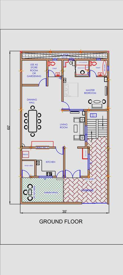 Here is Floor plan of G+2  Area 35'x 60'. 
if anyone interested to make plan of your Dream house please Contact me.