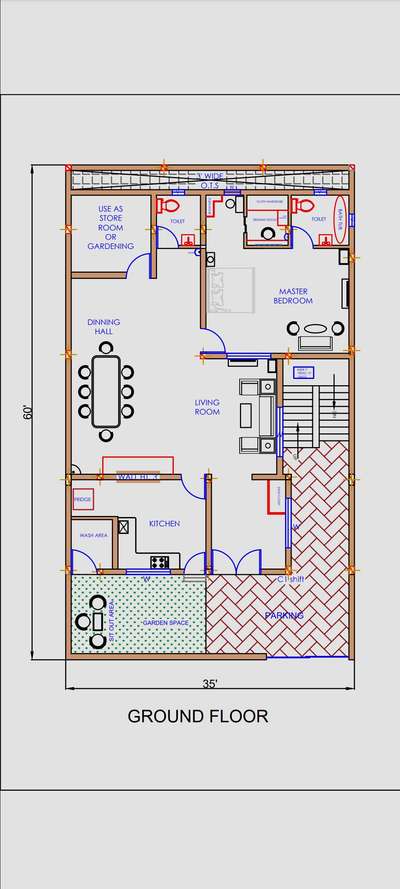 Here is Floor plan of G+2  Area 35'x 60'. 
if anyone interested to make plan of your Dream house please Contact me.