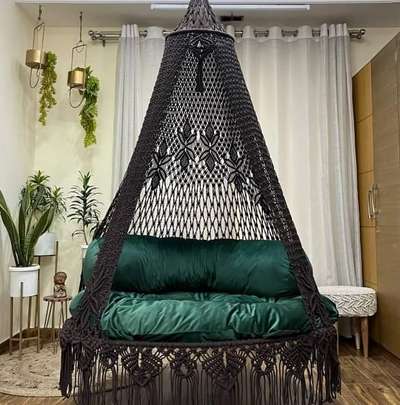50" macrame swing chair. 
Large enough to seat three people at the same time.  Ideal for sitout, balcony and living room. #macrameswingchair  #chair  #swingchair  #swingchairkerala  #swingchairs  #swings  #swing  #BalconyIdeas  #BalconyDecors  #Balconyswing  #balconydesign  #sitoutchair  #sitoutdesign  #sitout   #LivingroomDesigns  #LivingRoomSofa  #LivingRoomIdeas  #LivingRoomDecoration  #LivingRoomDecors  #InteriorDesigner  #LUXURY_INTERIOR  #interiorstylist  #