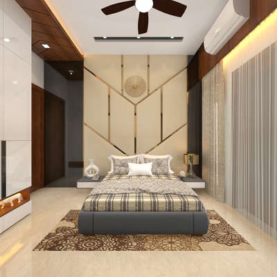Bedroom design for Kamal ji ..
 #BedroomDecor  #interiores  #lighting  #deaignerbed  #upholstery  #bedback  #rugs  #fan  #sidetable