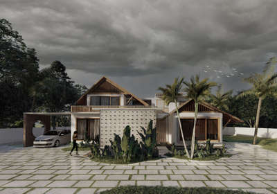 This exquisite tropical residence showcases the harmonious blend of modern architectural elements with the serene beauty of nature. The design features a combination of clean lines and natural materials, seamlessly integrating indoor and outdoor spaces. The exterior is characterized by expansive windows and open spaces that invite abundant natural light, creating a warm and inviting atmosphere.