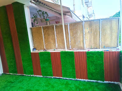 wpc louvers and artificial grass instillation wall
