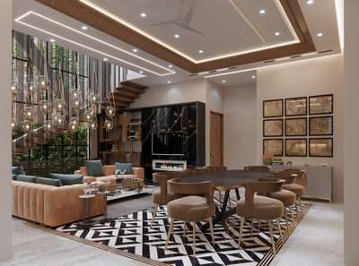 Modern lobby 
Living area with dining 
Attach Pooja room 
 #FlooringTiles  #modernlobby
 #render3d