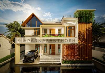 1500 sqft, 2 storeyed house elevation #Minimalistic #ContemporaryHouse #moderndesign #TraditionalHouse #3dmodeling