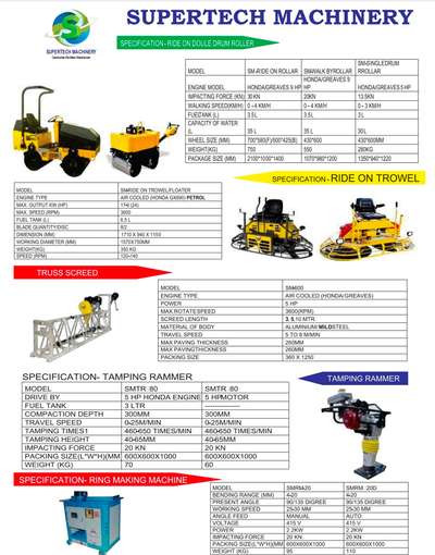 Rollers, Truss Screed, Ring making machine, Ride on Trowel
