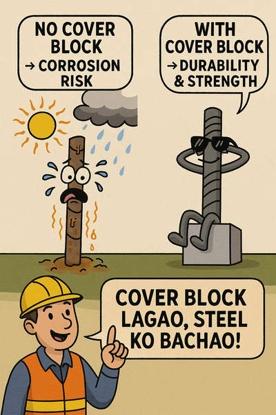 Steel ko bachana hai to Cover Block lagana zaroori hai 🧱
Bina cover block ke reinforcement bar jaldi corrode ho jata hai ⚡
Aur cover block lagane se milti hai strength + durability 💪
Chhoti si cheez, lekin RCC ki badi taqat! 🚧"

👉 Aap site pe cover block hamesha check karte ho? Comments me batao 👇
#CivilEngineering #ConstructionKnowledge #BuildingStrong #RCC #ConcreteFacts #CoverBlock #ConstructionWorld #CivilStudents #SiteEngineers #StructuralEngineering #CivilDaily #CivilConstruction #EngineerLife #CivilTech #CivilProjects #explore #exolorepage #viralreeĺ #koloapp