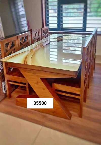 dining table with 6 chair 12 m glass  mahagani wood
