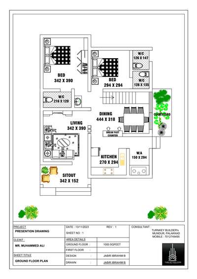 Front face : South
Sqfeet : 1000                                       2BHK, 1attached bathroom, staircabin,
 #floorplan  #3BHKPlans