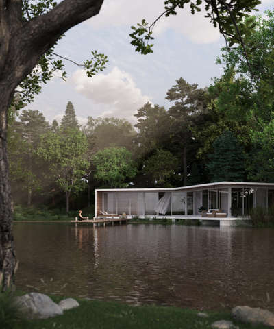 house in forest on Lakefront
 modelling in 3ds max with vray renderer
 #HouseDesigns  #3D_ELEVATION  #lakeview