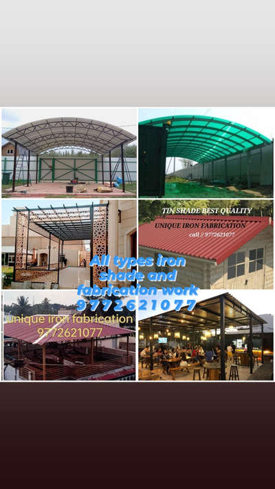 *FABRICATOR TIN SHADE AND ALL TYPE IRON FABRICATION WORK *
WE ARE MANUFACTURING ALL TYPE IRON SHADE WORK AND ALL TYPE IRON FABRICATION WORK 

TIN SHED WORK 
FAIBER SHED WORK 
POLYCARBONATE SHADE WORK 
DABAL DECKER SHADE 

IRON MAIN GATE / DOOR 

IRON STAIRECASE  / SPIRAL STAIRECASE  / RALLING 

FLOWER POT STAND 
GARDEN SWING 
WROGHT IRON BED / TABLE  / CHAIR 

IRON HEVY DUTY BARBIQUE  / FIRE 🔥 PIT  STAND 

ROLLING SHATER 

TREEGARD🌳  ERC. 

SHOP / UNIQUE IRON FABRICATION 

CALL / 9 7 7 2 6 2 1 0 7 7