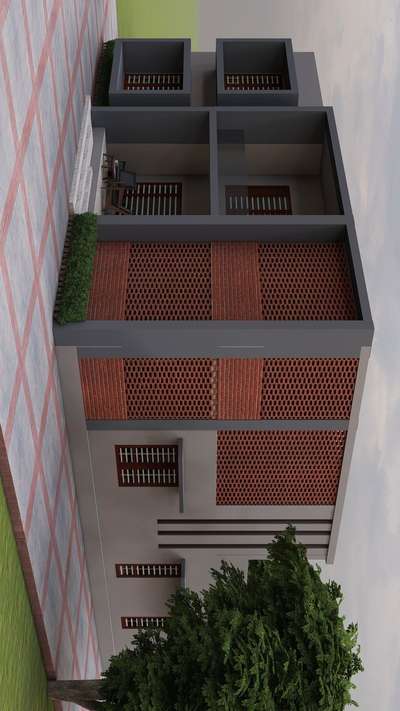 Exterior Brick jalli on a Contemporary Residence design 👌