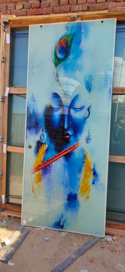 glass painting done!
Frameless Sliding Door!
 #lordkrishna 
 #glassart 
 #12mmglass 
 #SlidingDoors 
 #toughenedglass 
 #saintgobainglass