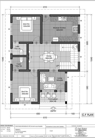 2D Plan # Ground floor area - 850 square feet # First floor area - 467 square feet