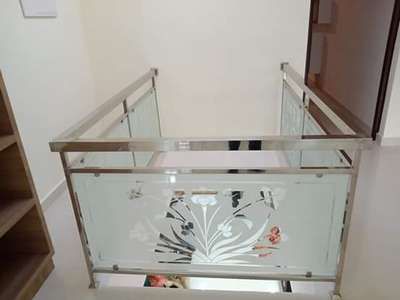 ss handrails with glass etching  #GlassHandRailStaircase  #StainlessSteelBalconyRailing