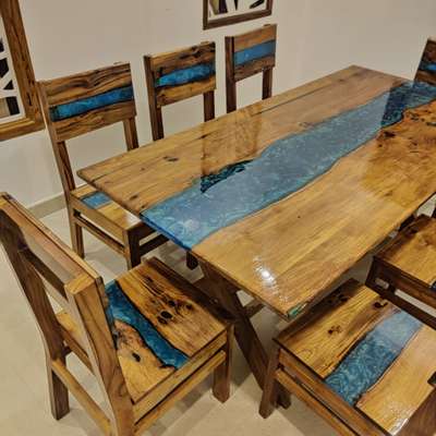 Epoxy blend with Nilambur Teak, Dining set available now at Kochi