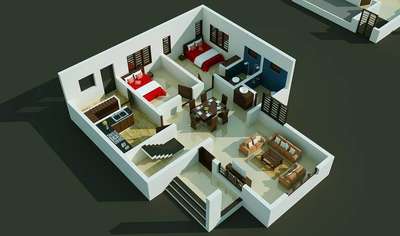 3D cut view from sill height of a Residential building @ Kudappanakunnu