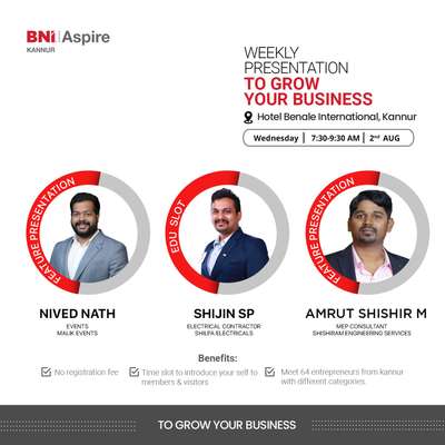 🔧 Discover the Power of MEP Drawings with Amrut Shishir! 🔧

📅 Date: 02 August 2023
🕒 Time: 7:30 AM

Are you curious about the magic that goes behind seamless building designs? 🏢✨ Join us for an enlightening BNI feature presentation by Amrut Shishir, a distinguished MEP consultant, and unravel the importance of MEP drawings in construction projects! 🏗️💡

👉 MEP Drawings: The Backbone of Every Successful Project! 👈

Amrut Shishir M will take us on a captivating journey into the world of Mechanical, Electrical, and Plumbing drawings - the blueprint that ensures your projects are efficient, safe, and cost-effective! 💼💰 Don't miss out on this opportunity to gain valuable insights from an industry expert.

👉 What You'll Learn:
🔹 How MEP Drawings Optimize Building Performance
🔹 Enhancing Energy Efficiency & Sustainability 🌱💡
🔹 Ensuring Code Compliance & Safety Standards
🔹 Streamlining Construction Processes 🏗️✅
🔹 Q&A Session - Get Your Questions Answered! ❓🗣️

 #electrical