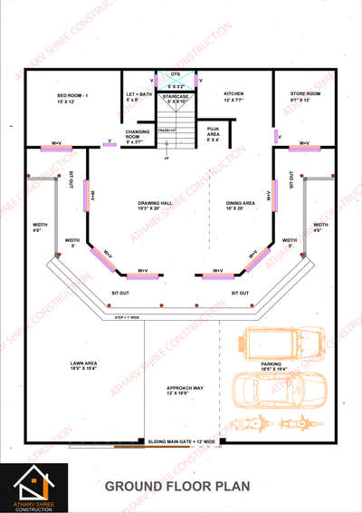 50'X60' OUT HOUSE GROUND FLOOR PLAN. Contact us for Technically correct, Realistic, Implementable Plans in reasonable price. #FloorPlans #autocadplanning #planning #workingdrawing