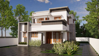 🏠❤️
.
.
.
 #keralahomeplans #3d #budgethomes #houseelevation #ElevationDesign #render3d #Landscape #BalconyGarden #4BHKHouse