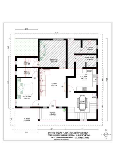 Extension Plan for Mr. Jibin Ollur  #1500sqftHouse , #EastFacingPlan , #Eastfacing , #2BHKPlans  , #2BHKHouse , #extensionwork , #2DPlans , #Thrissur , #drawings , #houseplan