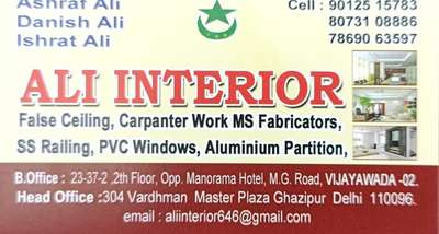 *Gypsum False ceiling *
Ali Interiors
Please let us know how we can help you
MS Fabricators, SS Fabricators
Stainless,Steel Railing Fabricators, Wooden Flooring, Gypsum False Ceiling, PVC False Ceiling Pop False Ceiling, Grid False Ceiling,Aluminium Partition, Wooden Wall paneling.