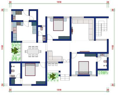 1500 SQFT -3BHK  PLAN