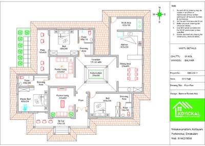 Traditional design 3 BHK Plan