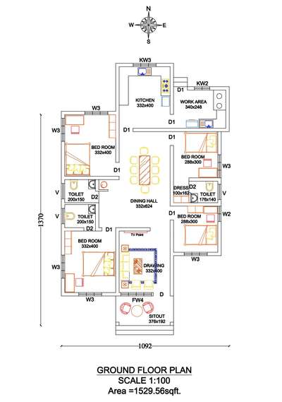1529 sqft 4 Bedroom House 
 #SingleFloorHouse 
 #FloorPlans 
 #4BHKPlans 
 #KeralaStyleHouse 
 #simple