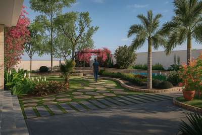 A layered garden with a mix of palms, flowering shrubs, and tropical foliage, designed for beauty with low maintenance.

The organic stone pathways guide movement naturally, while raised beds and curved edges add structure and softness.
Pops of color from bougainvillea, peace lilies, and ornamental grasses bring life year-round.

DM me for custom landscape designs that will make your land truly beautiful.
 #LandscapeDesign  #tropicalgarden  #organicdesign