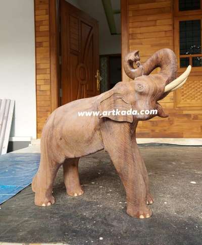 Carving of Wooden Elephant on Single Wood