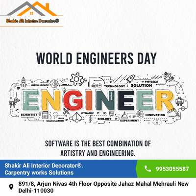 Happy Engineer's Day
Shakir Ali Interior Decorator Mehrauli New Delhi
All types of Carpentry works Solution 99-530-555-87 # #