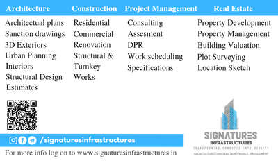 List of services we offer
#signaturesinfrastructures #FloorPlans #urbandesign #Landscape #InteriorDesigner #kichendesign #buildersinkerala #buildingvaluation #structuralengineering🏗️ #vasthu #FloorPlans #realestate#projectmanagement #bankloandocumentation