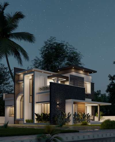 Night view villa 
 #HouseRenovation #ContemporaryHouse #randomrubble #Designs