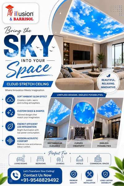 Cloud Stretch Ceiling|| Illusion & Barrisol 
Starting at 350/sqft
Pan India Service Available 
#StretchCeiling #InteriorDesigner #koloviral