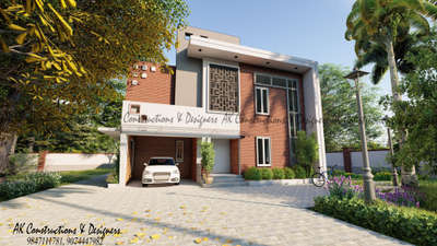 #HouseDesigns
Style:-Contemporary   style. 
Area:- 1112+ 764 = 1876 Sqft
Location:- Amala,  Adat,  Thrissur.
About Residence :- West Facing Small 3 Bedroom Simple Villa. 
Ground  floor Have, Porch. A Small Sit out, Living, Open  Kitchen,  Stair Area,  common Toilet And a Bathroom attached Bedroom.
The First floor have, Upper Living, 2 Attached  Bedrooms, and a trussed  Utility Area.