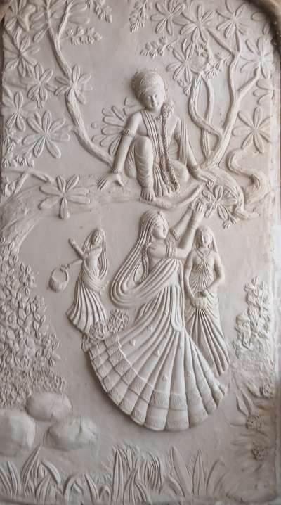 we make customized mural art work. radha Krishna Relief/embossed mural, size 79"x 44" inches, material fiberglass.
contact for work in Delhi ncr.