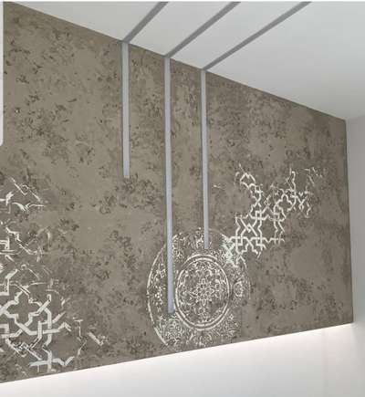 beautiful walls # stripe lighting# silver raised  stencil  design # texture painting # wall texture