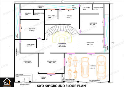 60X50sqft Ground floor. Contact us for Technically correct, Realistic, Implementable Plans in reasonable price. #FloorPlans #autocadplanning #planning #workingdrawing