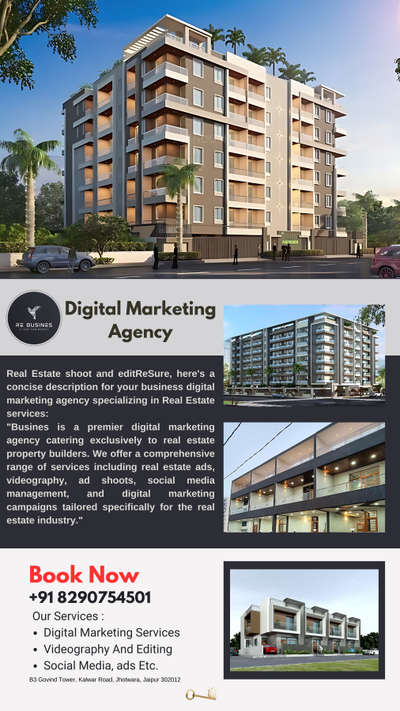 "🏡 Elevate your real estate game with our expert digital marketing services! From stunning videography and editing to strategic social media campaigns, we've got you covered. Book now and let's make your properties shine! 🌟 #RealEstateMarketing #DigitalMarketing #Videography #SocialMediaAds"