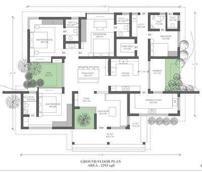 plan under 2300 sft. with 3 bedrooms, Courtyard  #architecture  #FloorPlans  #EastFacingPlan