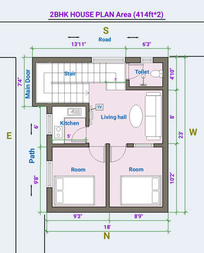 2BHK house plan in small area (414ft*2) 3.99/- /ft*2