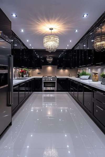 Black kitchen interior design 
 #KitchenIdeas  #KitchenCabinet  #colorimageart  #InteriorDesigner