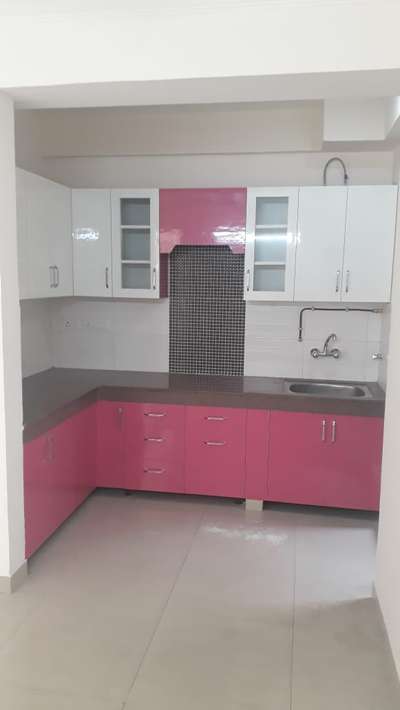 small kitchen with red and cream mica combination