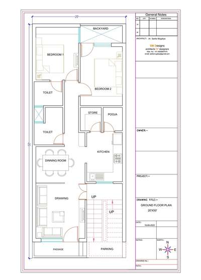 20'x50' South facing floor plan... planned by Ar. sarita mugdiya..
