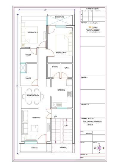 20'x50' South facing floor plan... planned by Ar. sarita mugdiya..