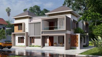 3D Elevation for a residence@mananthavady # # # #3delevation# exterior #contemporary#home#render#3dvisualization#