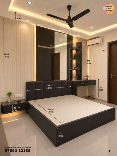 🔥 Luxury Bedroom Interior Design With Measurements (CM) | South Indian Premium Style ✨

Modern Bedroom Design with realistic measurements and clean premium finish 😍
Perfect reference for carpenters, interior designers & homeowners planning modular bedroom interiors.

✔ Platform Bed Design
✔ Decorative Wall Paneling
✔ Mirror + Shelf Combination
✔ Warm LED Cove Lighting
✔ Premium Matte Finish
✔ Indian Standard Measurements (CM)
✔ Space Saving & Luxury Look

📏 Main Measurements (Approx. in CM): • Room Height: 289.8 CM
• Ceiling Drop: 15 CM
• Bed Size: 198.12 × 182.88 CM
• Side Counter Height: 75 CM
• Shelf Height: 110 CM
• Bed Platform Height: 35 CM

✂ Cutting List (Approx. in CM): • Bed Base Panels
• Headboard Vertical Panels
• Side Table Box
• Open Shelf Partition
• Mirror Frame Section
• Decorative Wall Cladding

━━━━━━━━━━━━━━━━━━━ ✔️We specialize in: • Modular Kitchen • Wardrobe • TV Cabinet • Wall Paneling • Doors • Gypsum False Ceiling • Granite & Tile Work • Aluminium Work • Gl