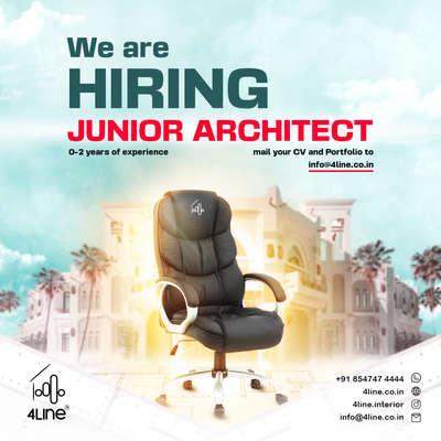 4Line® is hiring for the post of Junior Architect. Candidates interested in working from home can also apply. If you are interested in working with us please send your CV and Portfolio to info@4line.co.in. We are looking forward to work with you. 
.
.
Design with style and live with smile
.
.
Contact details:
+91 854747 4444
www.4line.co.in
info@4line.co.in

#4line #4lineinterior #hiring #jobvacancies #Architect #Kannur #taliparmba #alakode