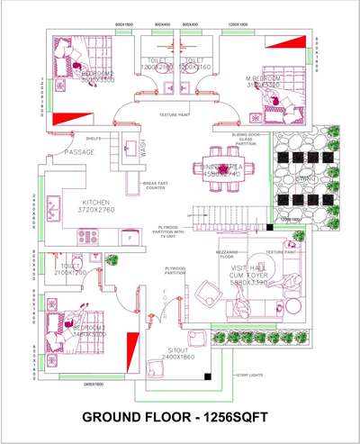 1256Sqft 3bhk with mezzanine floor (court yard not included in this area)